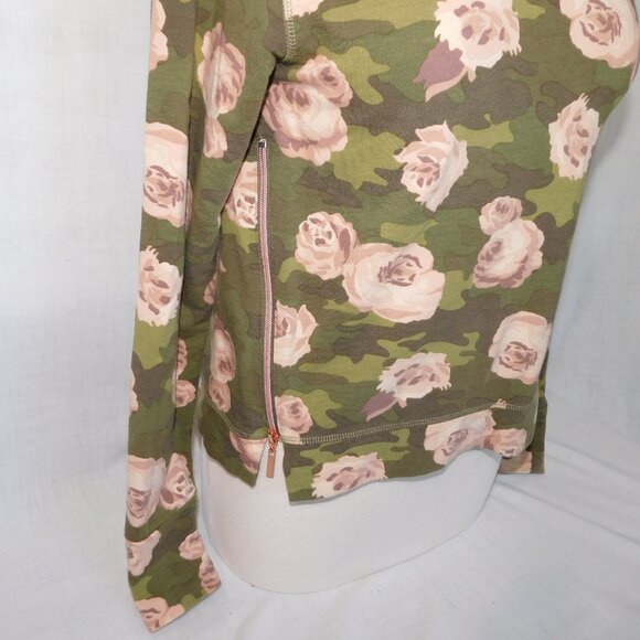 Stella & Dot Womens S Green Camo Pink Roses Rose gold Zipper pullover Sweatshirt - Picture 6 of 11
